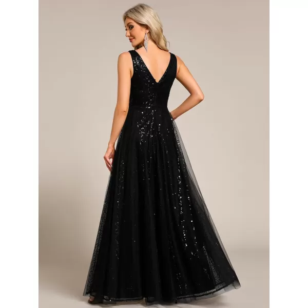 imageEverPretty Womens V Neck Sleeveless Formal Dresses A Line Sequin Maxi Evening Dresses 02163Black