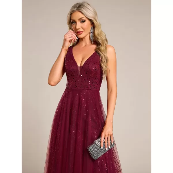 imageEverPretty Womens V Neck Sleeveless Formal Dresses A Line Sequin Maxi Evening Dresses 02163Burgundy