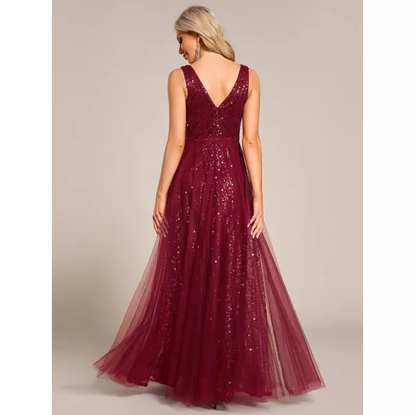 imageEverPretty Womens V Neck Sleeveless Formal Dresses A Line Sequin Maxi Evening Dresses 02163Burgundy