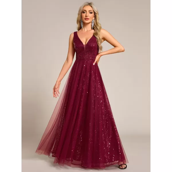 imageEverPretty Womens V Neck Sleeveless Formal Dresses A Line Sequin Maxi Evening Dresses 02163Burgundy