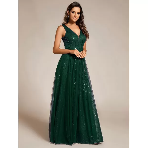 imageEverPretty Womens V Neck Sleeveless Formal Dresses A Line Sequin Maxi Evening Dresses 02163Dark Green