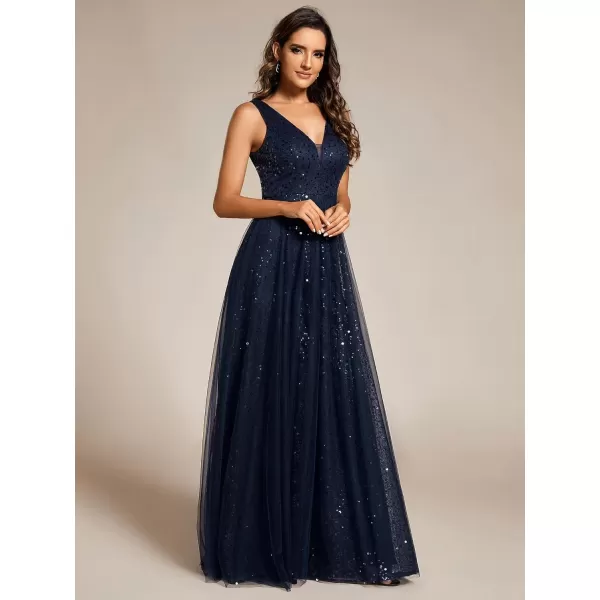 imageEverPretty Womens V Neck Sleeveless Formal Dresses A Line Sequin Maxi Evening Dresses 02163Navy Blue