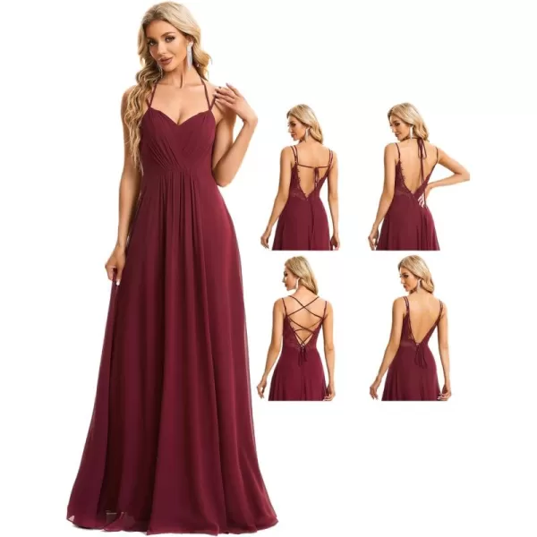 imageEverPretty Womens Chiffon Bridesmaid Dress VNeck Backless Ruched ALine Maxi Formal Dresses 01692Burgundy