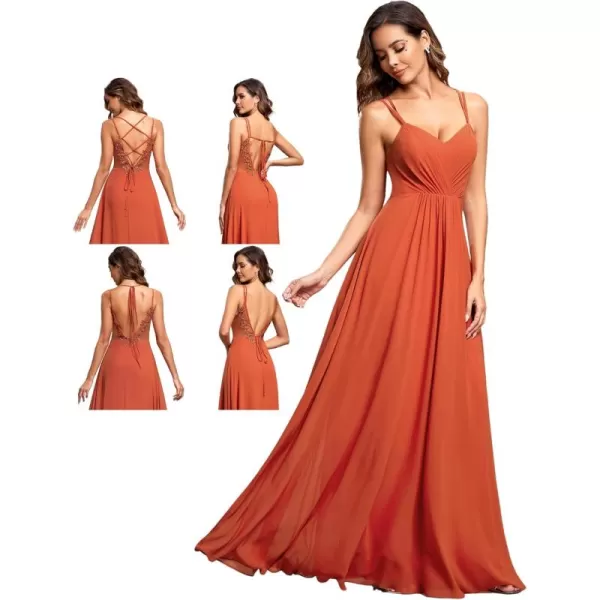 imageEverPretty Womens Chiffon Bridesmaid Dress VNeck Backless Ruched ALine Maxi Formal Dresses 01692Burnt Orange