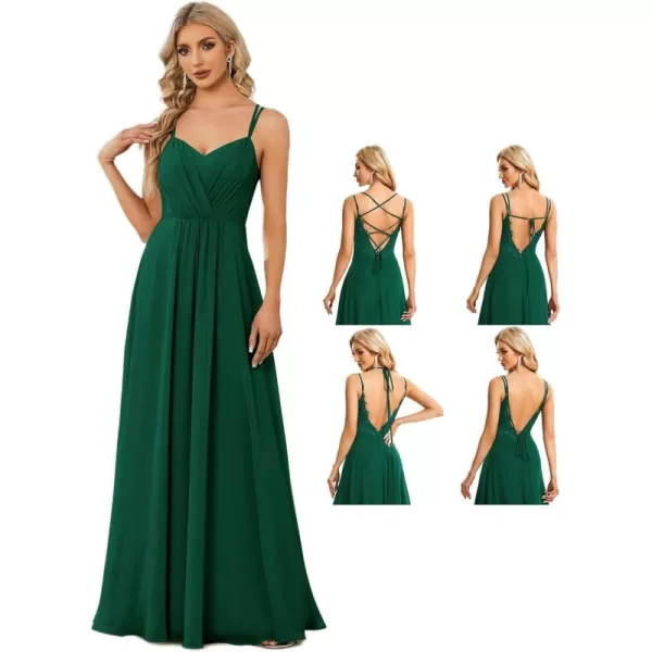 imageEverPretty Womens Chiffon Bridesmaid Dress VNeck Backless Ruched ALine Maxi Formal Dresses 01692Dark Green