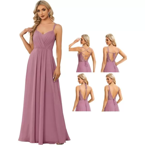 imageEverPretty Womens Chiffon Bridesmaid Dress VNeck Backless Ruched ALine Maxi Formal Dresses 01692Orchid