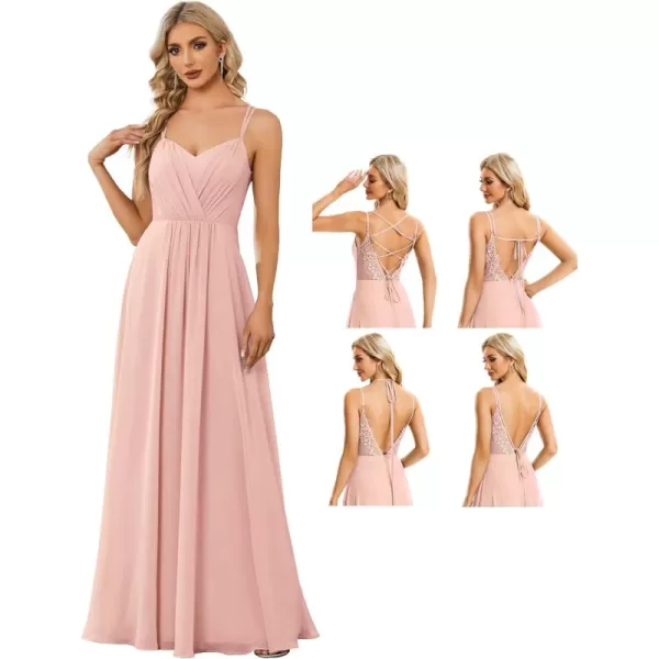 imageEverPretty Womens Chiffon Bridesmaid Dress VNeck Backless Ruched ALine Maxi Formal Dresses 01692Pink