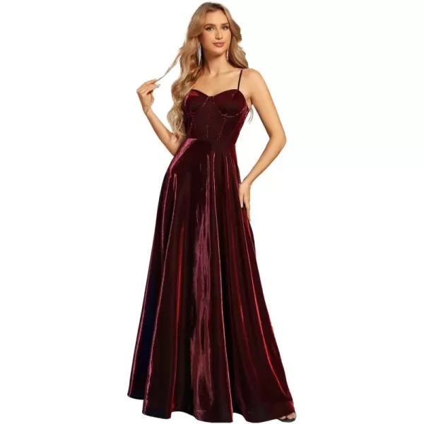 imageEverPretty Womens Custom Iridescent Mesh Spaghetti Strap VNeck Aline Backless Sexy Tulle Evening Dress 02170Burgundy