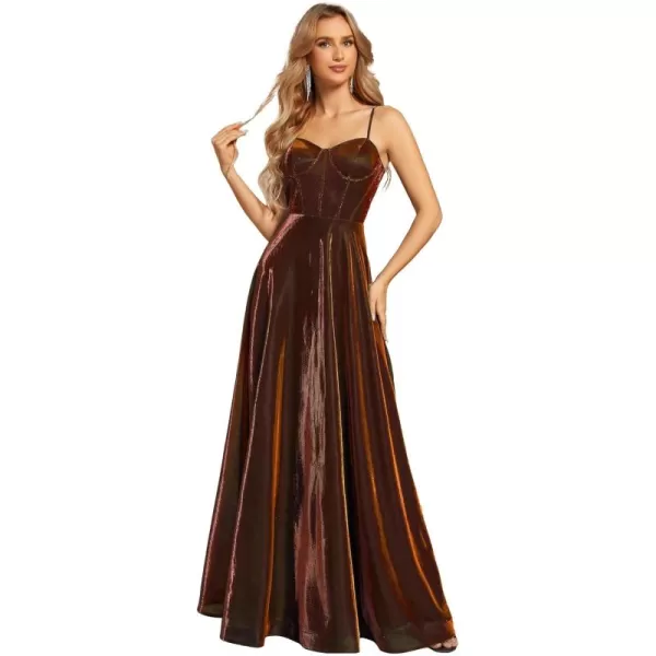 imageEverPretty Womens Custom Iridescent Mesh Spaghetti Strap VNeck Aline Backless Sexy Tulle Evening Dress 02170Burnt Orange