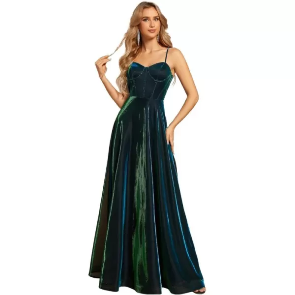 imageEverPretty Womens Custom Iridescent Mesh Spaghetti Strap VNeck Aline Backless Sexy Tulle Evening Dress 02170Dark Green