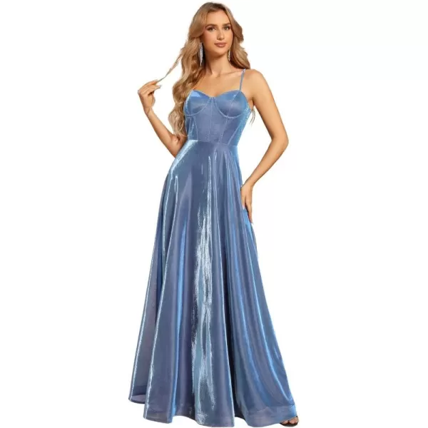 imageEverPretty Womens Custom Iridescent Mesh Spaghetti Strap VNeck Aline Backless Sexy Tulle Evening Dress 02170Light Dusty Blue