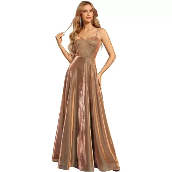 imageEverPretty Womens Custom Iridescent Mesh Spaghetti Strap VNeck Aline Backless Sexy Tulle Evening Dress 02170Rose Gold