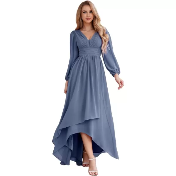 imageEverPretty Womens Fall Lantern Sleeve A Line High Low Bridesmaid Dresses 02043Dusty Navy