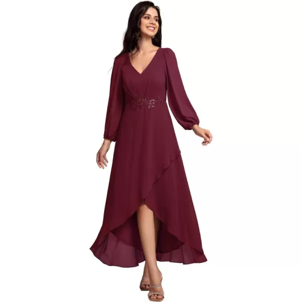 imageEverPretty Womens Long Sleeves V Neck A Line Appliques Midi Chiffon Maxi Formal Dresses 03027Burgundy