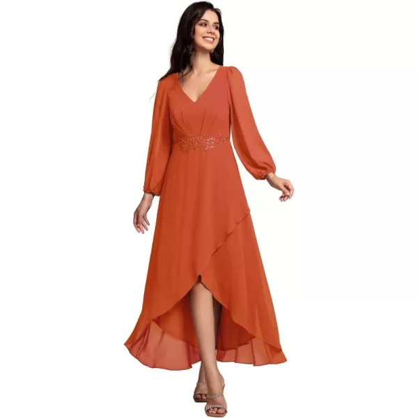 imageEverPretty Womens Long Sleeves V Neck A Line Appliques Midi Chiffon Maxi Formal Dresses 03027Burnt Orange