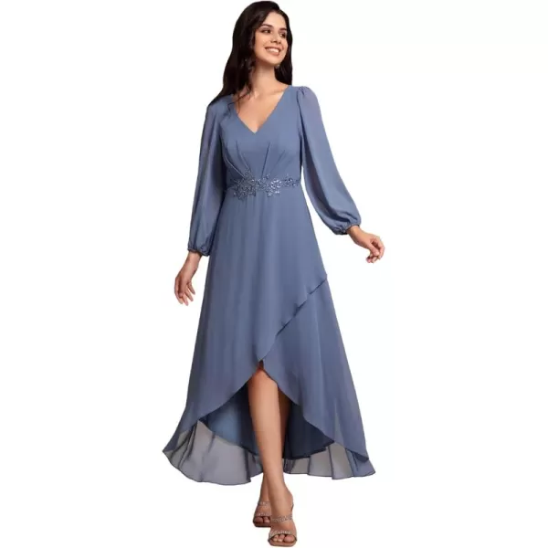 imageEverPretty Womens Long Sleeves V Neck A Line Appliques Midi Chiffon Maxi Formal Dresses 03027Dusty Navy