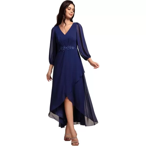 imageEverPretty Womens Long Sleeves V Neck A Line Appliques Midi Chiffon Maxi Formal Dresses 03027Navy Blue