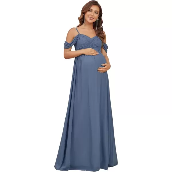 imageEverPretty Womens Ruched Spaghetti Staps V Neck Short Sleeves Maternity Formal Party Dress 20809EYHaze Blue