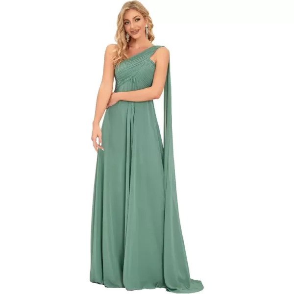 imageEverPretty Womens Summer OneShoulder Empire Waist Chiffon Pleated Maxi Formal Dress 09816Green Bean