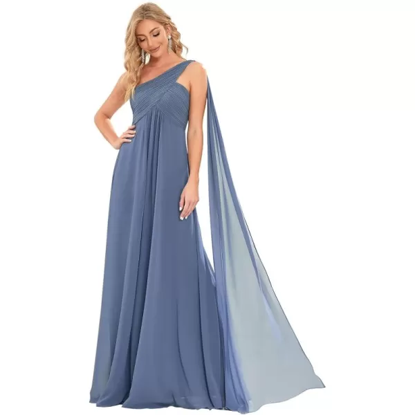 imageEverPretty Womens Summer OneShoulder Empire Waist Chiffon Pleated Maxi Formal Dress 09816Haze Blue