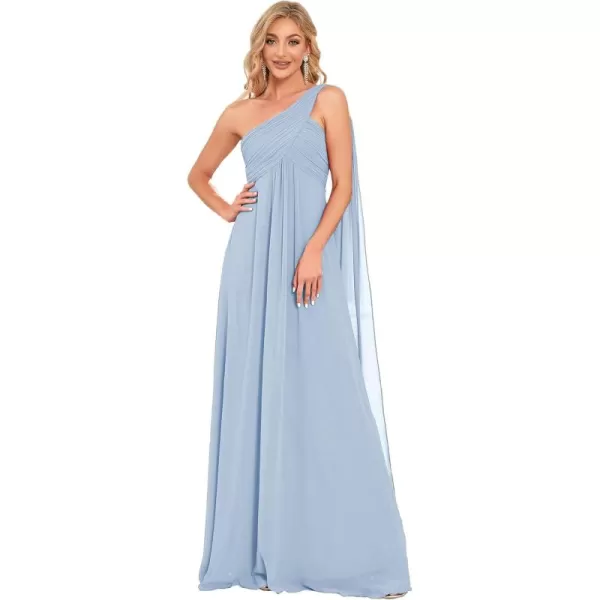 imageEverPretty Womens Summer OneShoulder Empire Waist Chiffon Pleated Maxi Formal Dress 09816Ice Blue