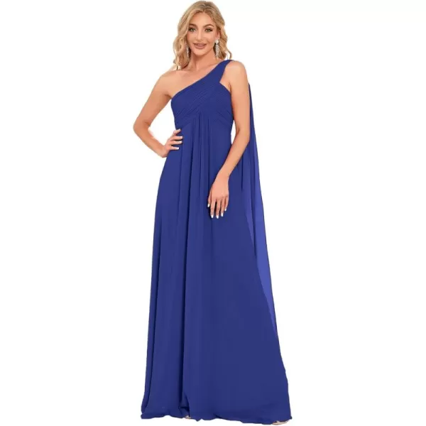 imageEverPretty Womens Summer OneShoulder Empire Waist Chiffon Pleated Maxi Formal Dress 09816Sapphire Blue