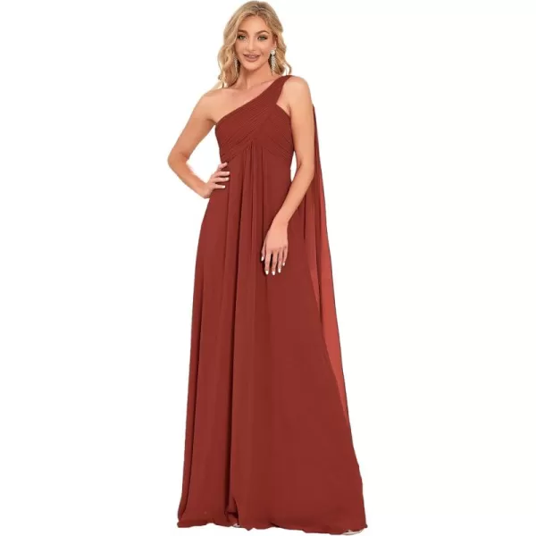 imageEverPretty Womens Summer OneShoulder Empire Waist Chiffon Pleated Maxi Formal Dress 09816Vermilion