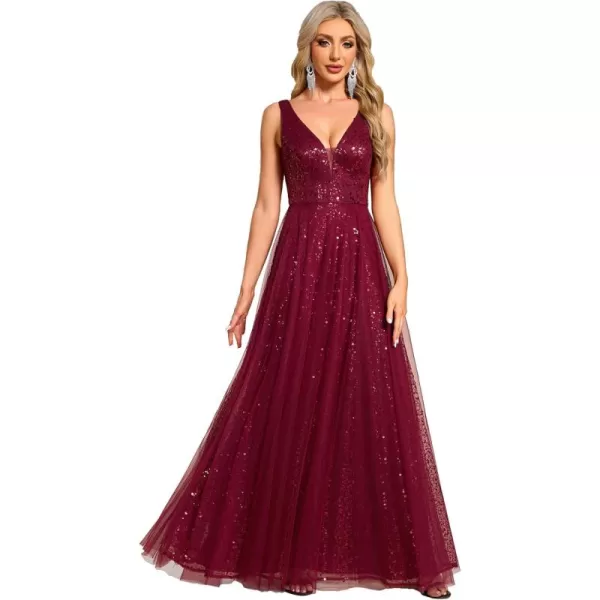 imageEverPretty Womens V Neck Sleeveless Formal Dresses A Line Sequin Maxi Evening Dresses 02163Burgundy