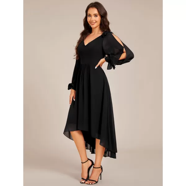 imageEverPretty Womens Chiffon Formal Dress Long Sleeve Ruched High Low Midi Length A Line Bridesmaid Dresses 02269Black