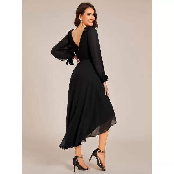 imageEverPretty Womens Chiffon Formal Dress Long Sleeve Ruched High Low Midi Length A Line Bridesmaid Dresses 02269Black