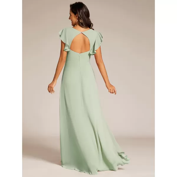 imageEverPretty Womens Formal Dresses V Neck Flowy Sleeves Pleated Backless High Low Bridesmaid Dresses 02221Mint Green