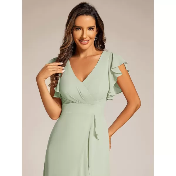 imageEverPretty Womens Formal Dresses V Neck Flowy Sleeves Pleated Backless High Low Bridesmaid Dresses 02221Mint Green