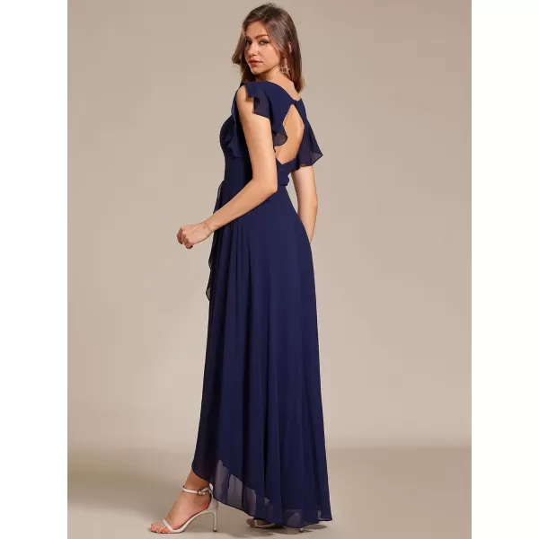 imageEverPretty Womens Formal Dresses V Neck Flowy Sleeves Pleated Backless High Low Bridesmaid Dresses 02221Navy Blue