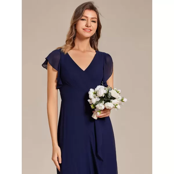 imageEverPretty Womens Formal Dresses V Neck Flowy Sleeves Pleated Backless High Low Bridesmaid Dresses 02221Navy Blue