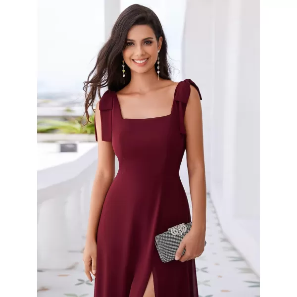 imageEverPretty Womens Summer Square Neck Sleeveless Bowknot A Line Split Maxi Bridesmaid Dresses 02216Burgundy