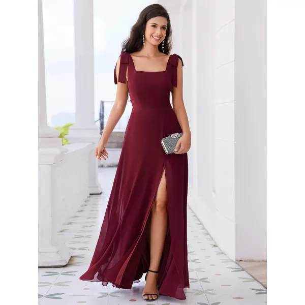 imageEverPretty Womens Summer Square Neck Sleeveless Bowknot A Line Split Maxi Bridesmaid Dresses 02216Burgundy