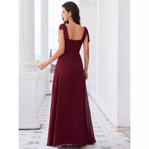 imageEverPretty Womens Summer Square Neck Sleeveless Bowknot A Line Split Maxi Bridesmaid Dresses 02216Burgundy