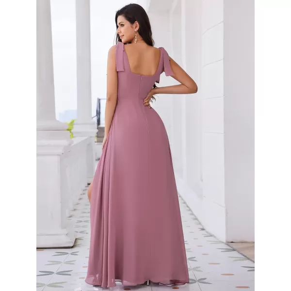 imageEverPretty Womens Summer Square Neck Sleeveless Bowknot A Line Split Maxi Bridesmaid Dresses 02216Orchid