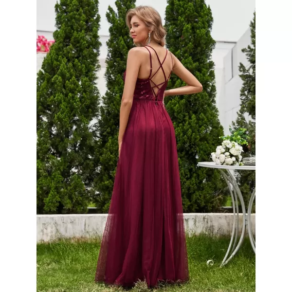 imageEverPretty Womens V Neck Sequin Sleeveless Summer Dresses Backless Bandage Floor Length Formal Dresses 02164Burgundy