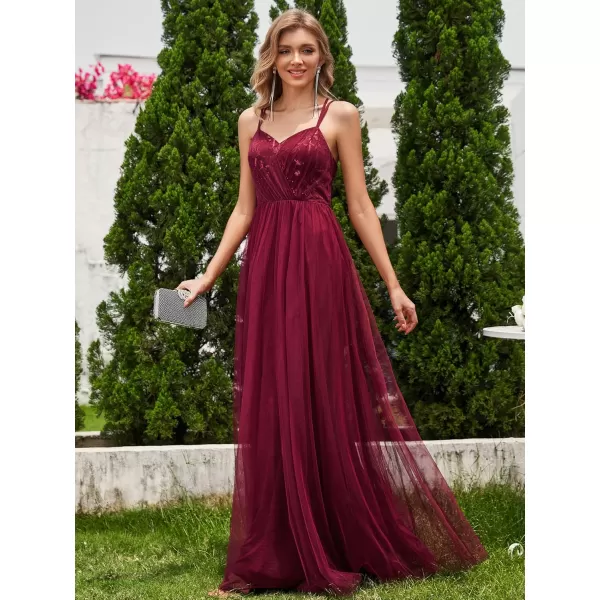 imageEverPretty Womens V Neck Sequin Sleeveless Summer Dresses Backless Bandage Floor Length Formal Dresses 02164Burgundy