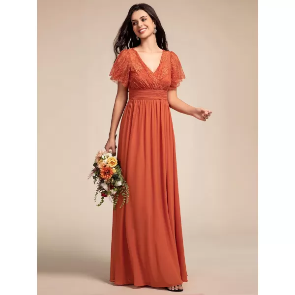 imageEverPretty Womens V Neck Short Sleeves Lace Embroidery Bridesmaid Dresses SeeThrough A Line Summer Dress 02196Burnt Orange