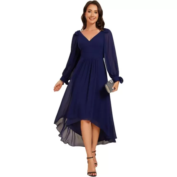 imageEverPretty Womens Chiffon Formal Dress Long Sleeve Ruched High Low Midi Length A Line Bridesmaid Dresses 02269Navy Blue