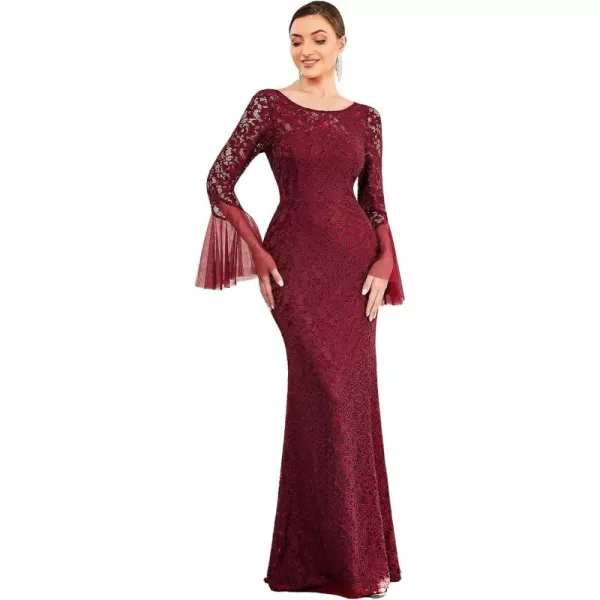 imageEverPretty Womens Crew Neck Backless Flared Sleeves Mermaid Lace Maxi Formal Evening Dress 0338A