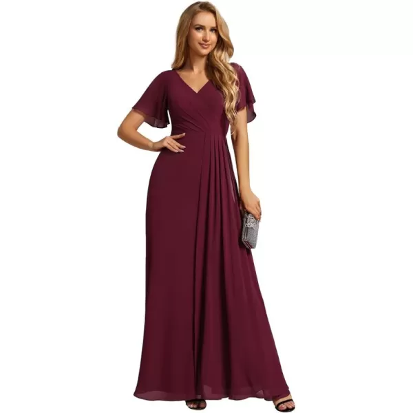 imageEverPretty Womens Formal Dresses Flutter Short Sleeve Floor Length Dress 2024 High Waist Evening Dresses 0050Burgundy