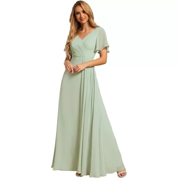 imageEverPretty Womens Formal Dresses Flutter Short Sleeve Floor Length Dress 2024 High Waist Evening Dresses 0050Mint Green