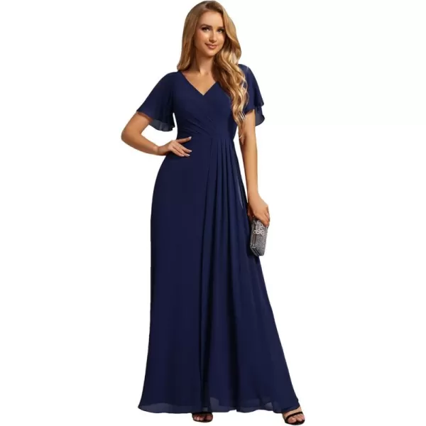 imageEverPretty Womens Formal Dresses Flutter Short Sleeve Floor Length Dress 2024 High Waist Evening Dresses 0050Navy Blue