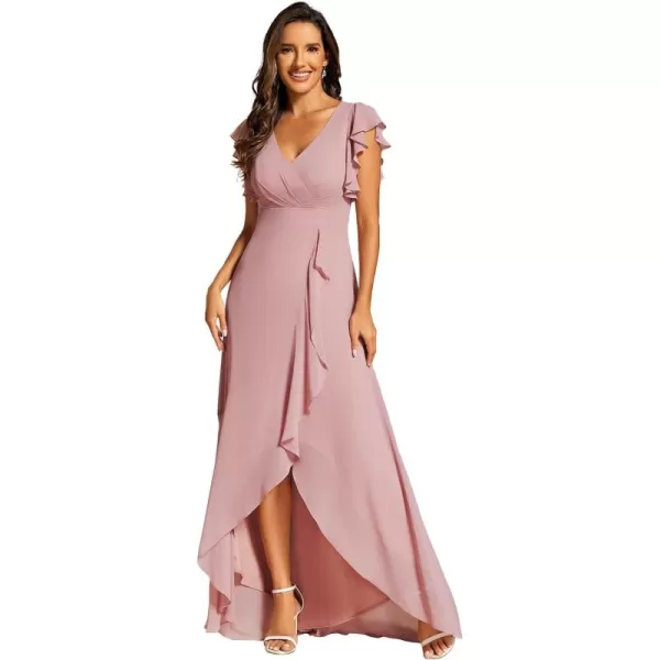 imageEverPretty Womens Formal Dresses V Neck Flowy Sleeves Pleated Backless High Low Bridesmaid Dresses 02221Dusty Rose