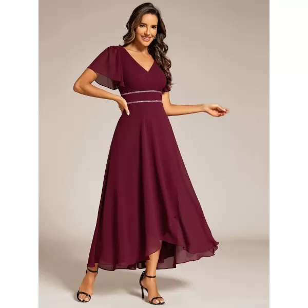 imageEverPretty Womens Formal Dress V Neck Ruffles Sleeves Empire Waist A Line Pleated Chiffon Evening Dresses 41981Burgundy