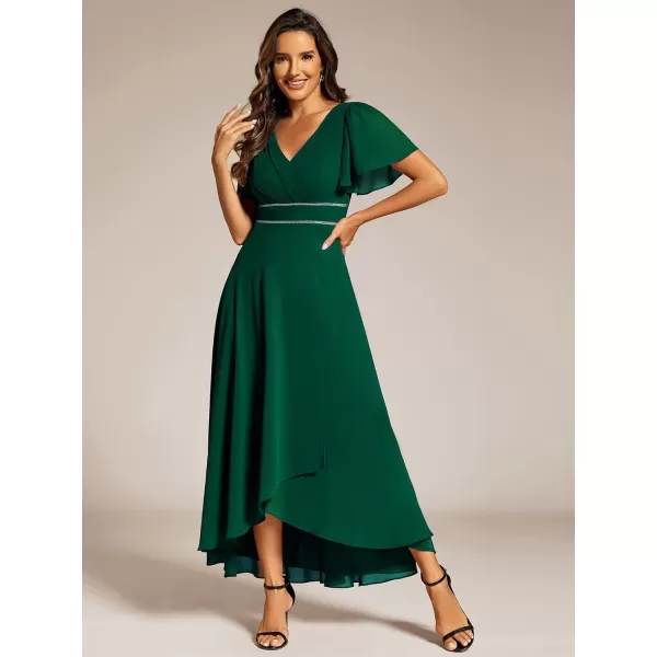 imageEverPretty Womens Formal Dress V Neck Ruffles Sleeves Empire Waist A Line Pleated Chiffon Evening Dresses 41981Dark Green