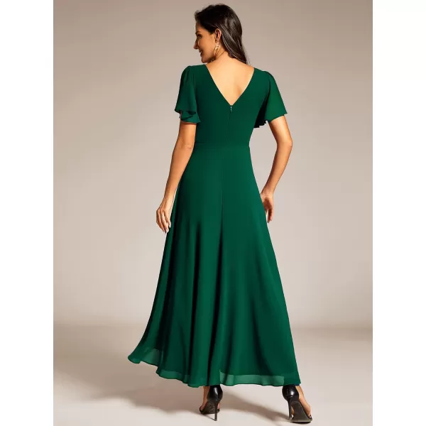 imageEverPretty Womens Formal Dress V Neck Ruffles Sleeves Empire Waist A Line Pleated Chiffon Evening Dresses 41981Dark Green